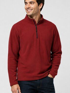 Lands End Red Fleece 1/4 Zip Mens M ThermaCheck Pullover Lightweight Jacket Cold